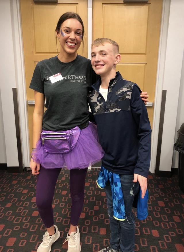 Reid with Kayla, an member of Family Relations, during BuckeyeThon Dance Marathon 2020.